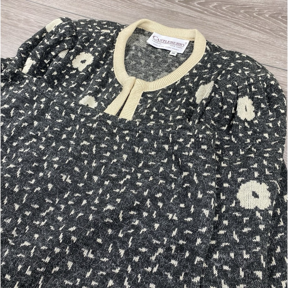 Castleberry Women's‎ Vintage Floral Open Cardigan Skirt Suit Grey Size 10
